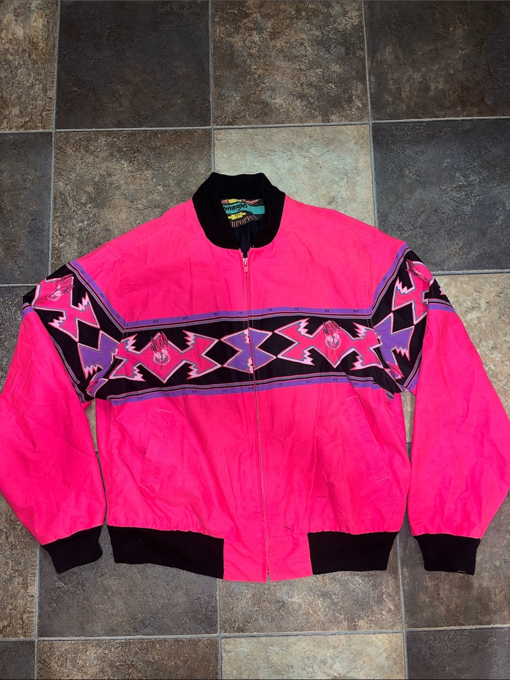 Vintage Wrangler Neon Pink and Black Zip-Front Jacket
